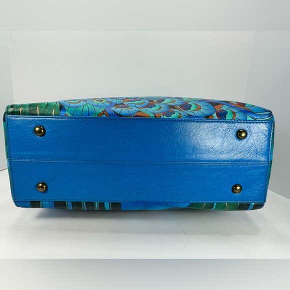 NEW - Anuschka Hand Painted Large Multi Compartment Tote Bag - Blue Peac… - Picture 8 of 11